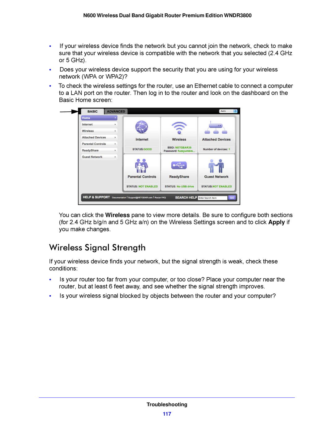 NETGEAR WNDR3800-100NAS user manual Wireless Signal Strength 