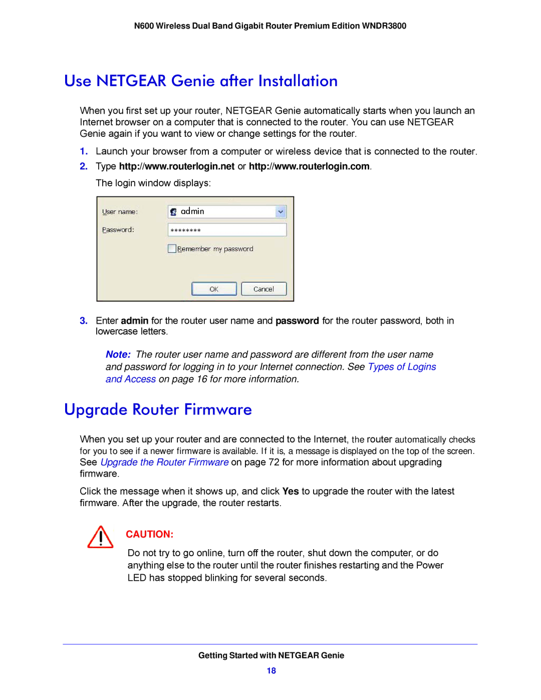 NETGEAR WNDR3800-100NAS user manual Use Netgear Genie after Installation, Upgrade Router Firmware 