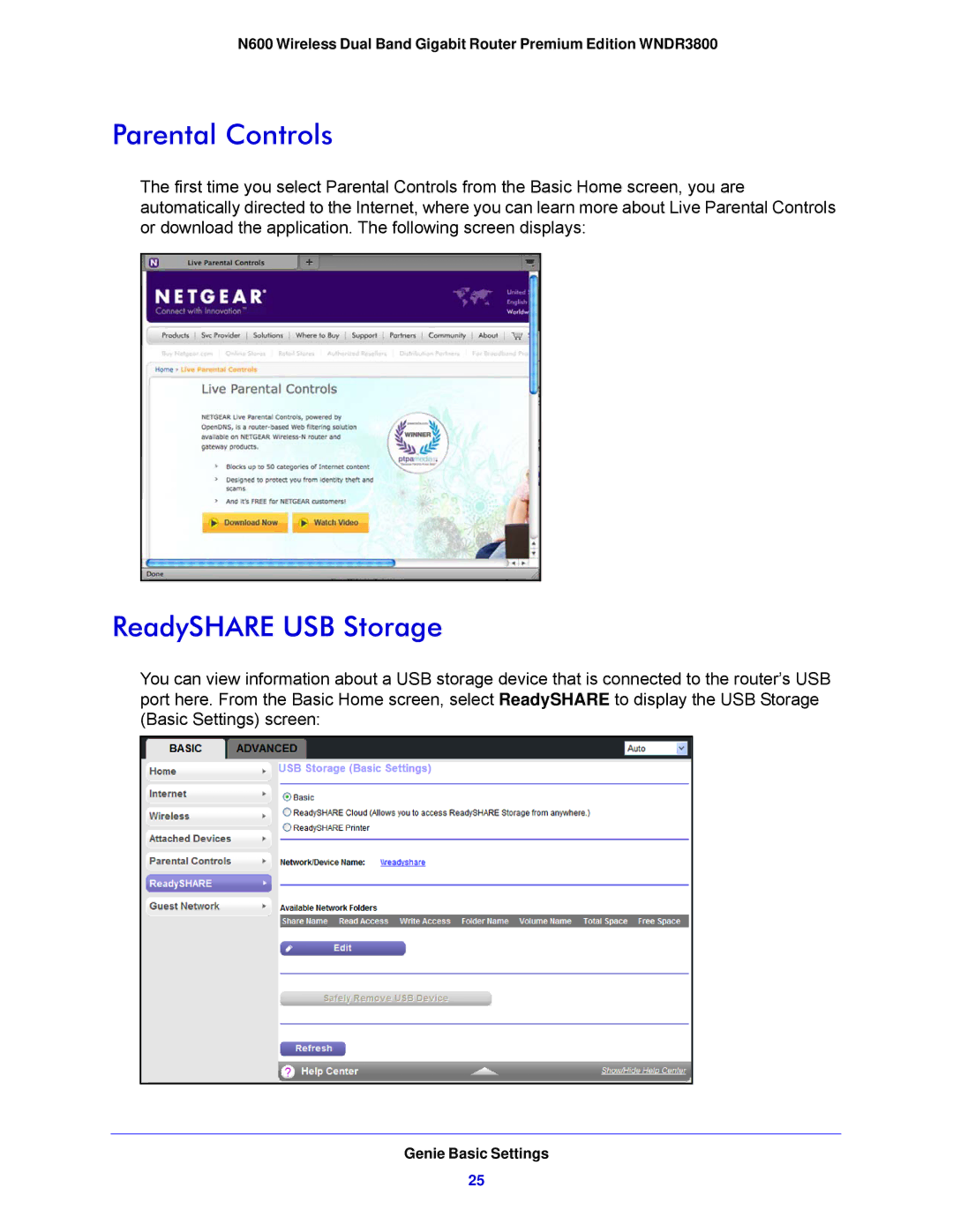 NETGEAR WNDR3800-100NAS user manual Parental Controls, ReadySHARE USB Storage 