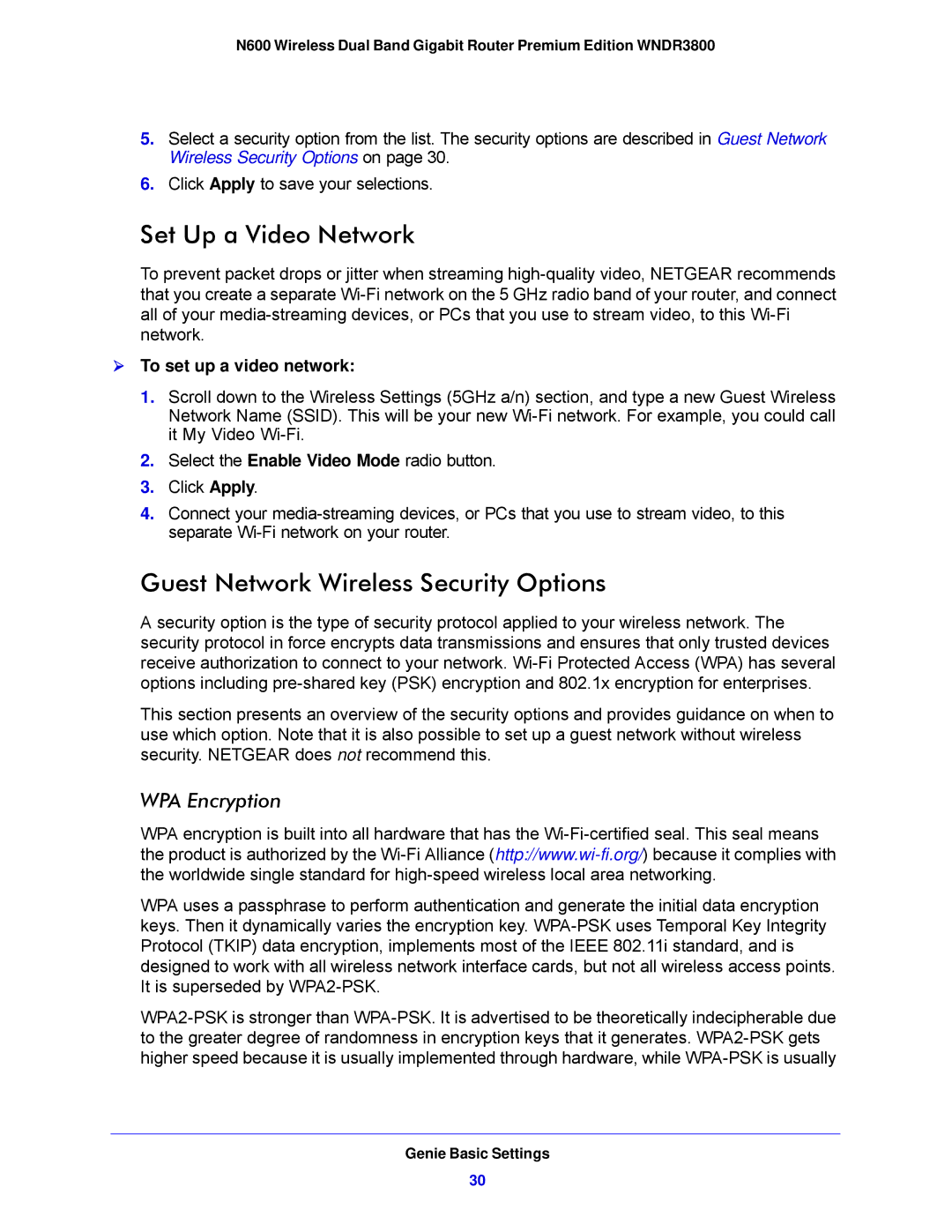 NETGEAR WNDR3800-100NAS user manual Set Up a Video Network, Guest Network Wireless Security Options, WPA Encryption 