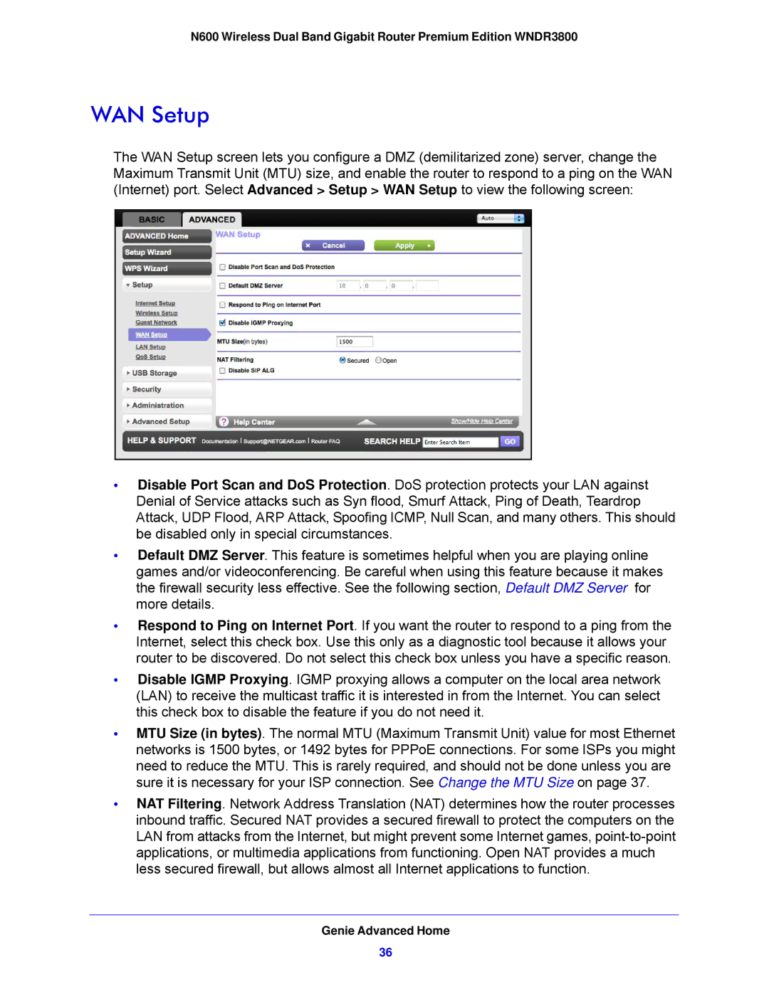 NETGEAR WNDR3800-100NAS user manual WAN Setup 