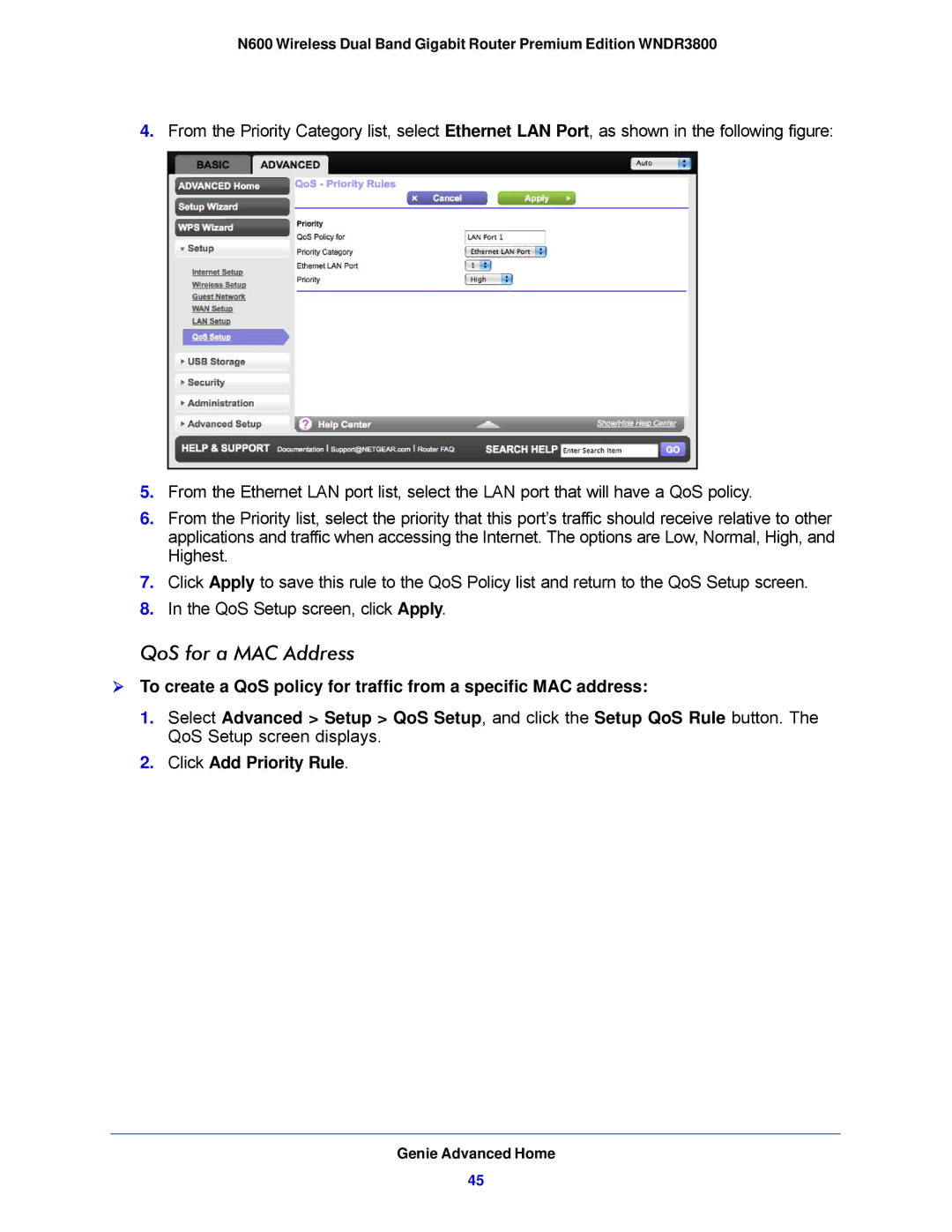 NETGEAR WNDR3800-100NAS user manual QoS for a MAC Address, Click Add Priority Rule 