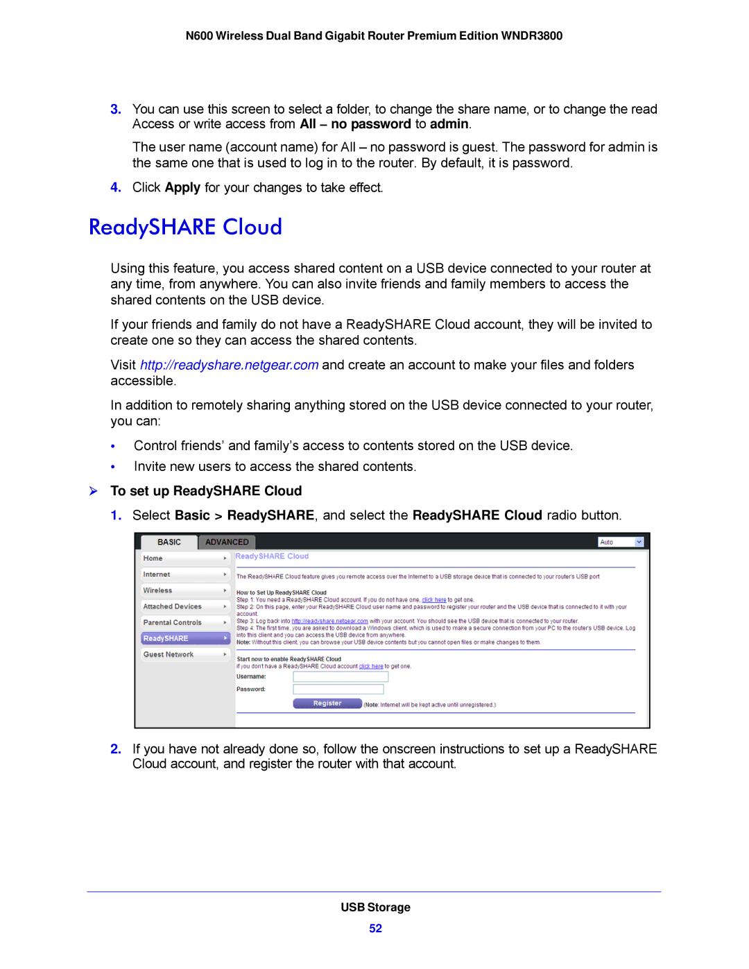 NETGEAR WNDR3800-100NAS user manual  To set up ReadySHARE Cloud 