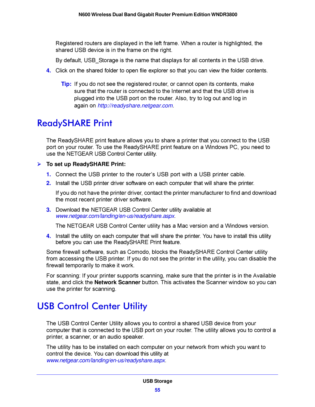 NETGEAR WNDR3800-100NAS user manual USB Control Center Utility,  To set up ReadySHARE Print 