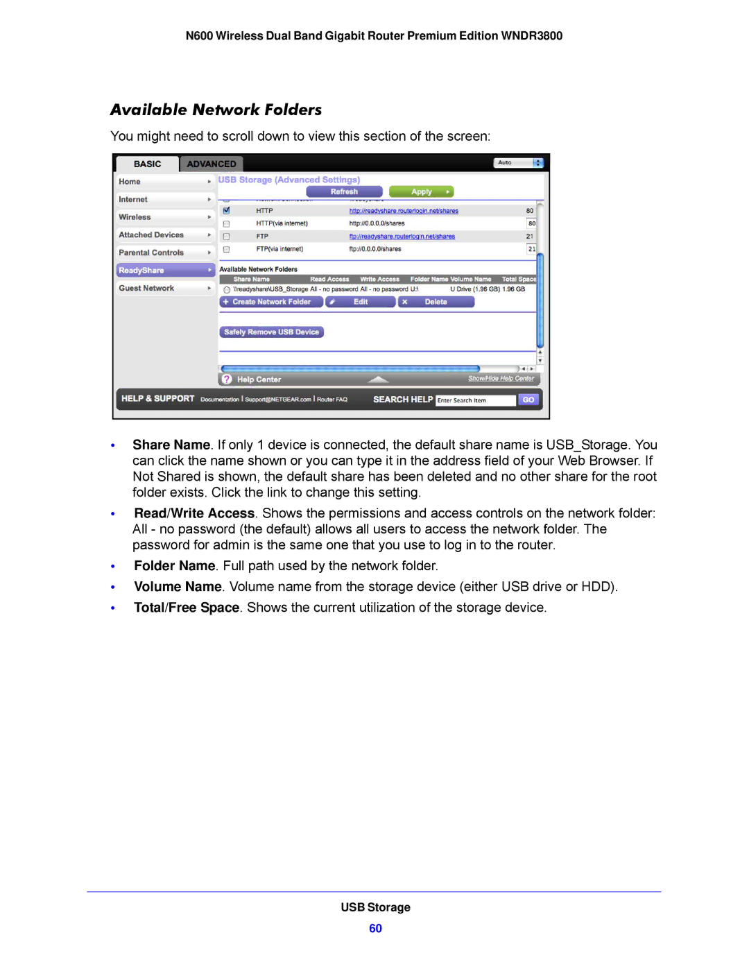 NETGEAR WNDR3800-100NAS user manual Available Network Folders 