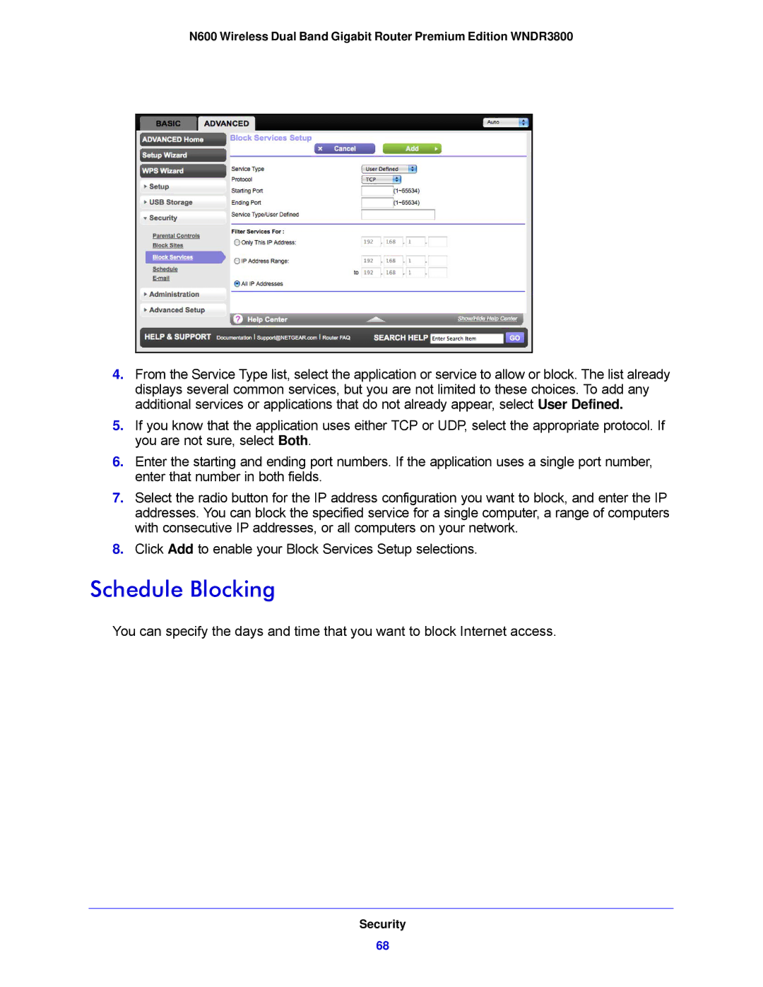 NETGEAR WNDR3800-100NAS user manual Schedule Blocking 