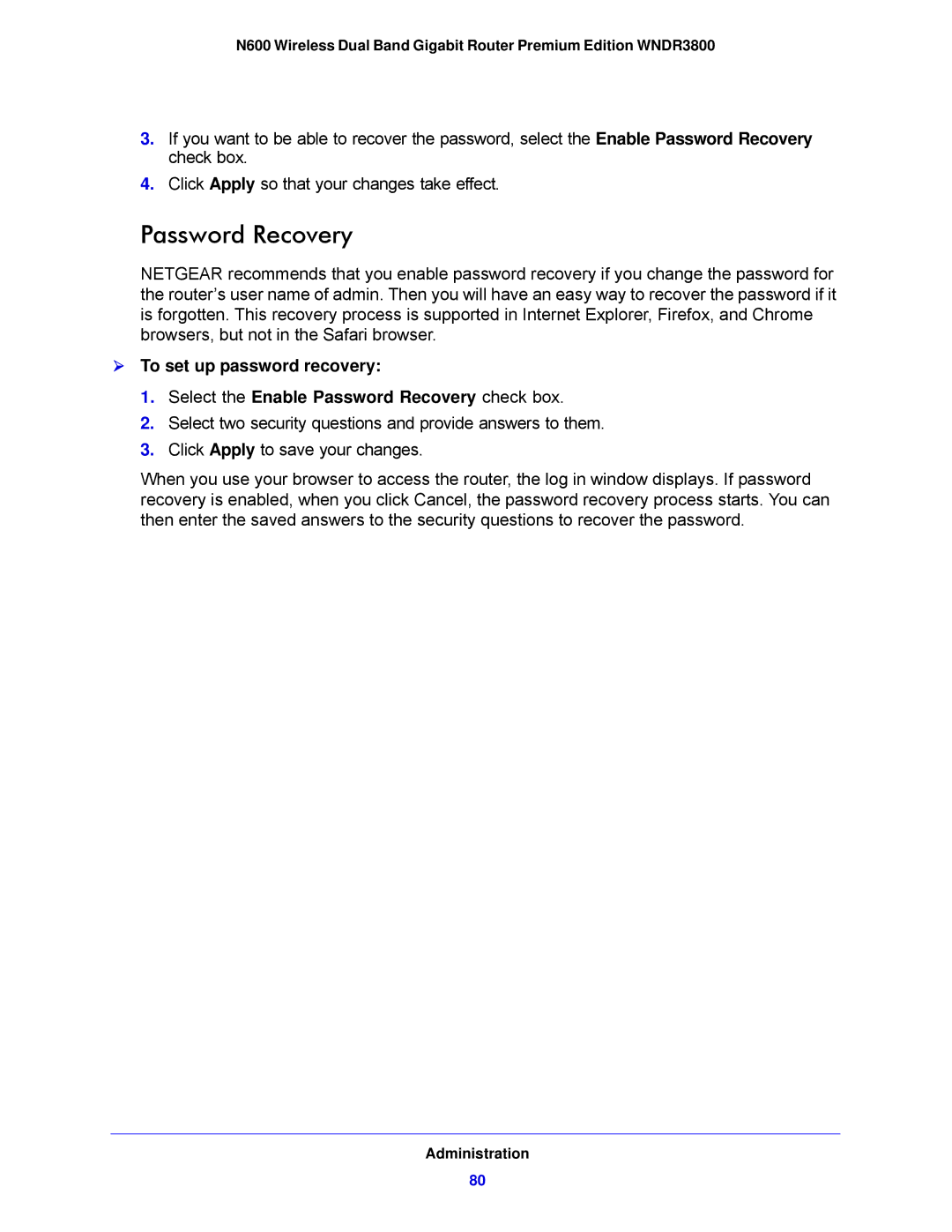 NETGEAR WNDR3800-100NAS user manual Password Recovery 