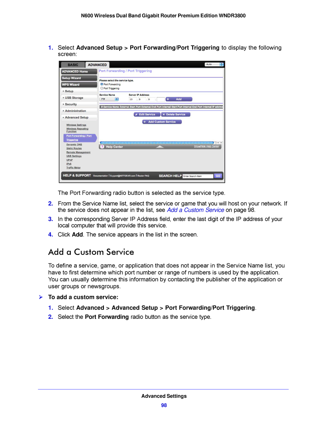 NETGEAR WNDR3800-100NAS user manual Add a Custom Service 