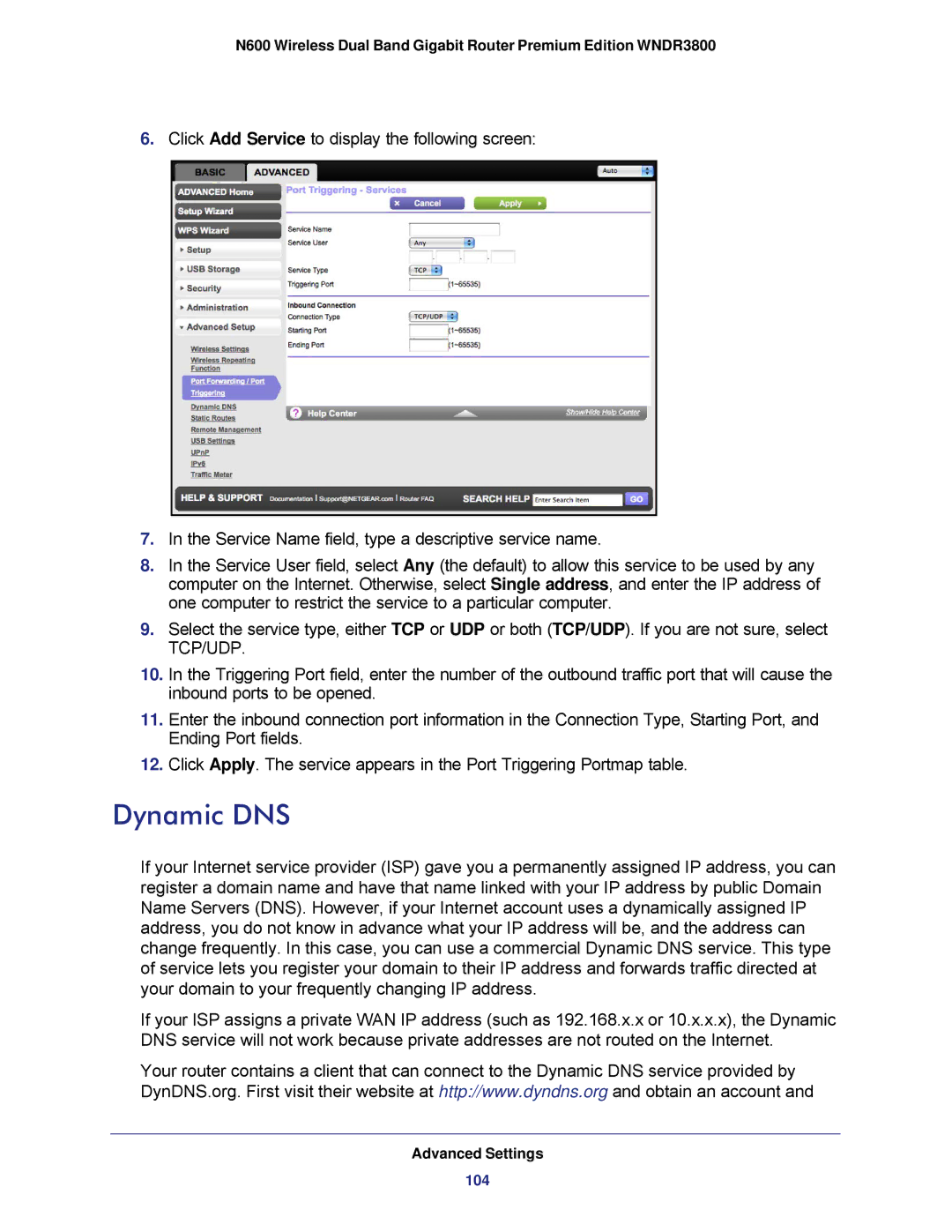 NETGEAR WNDR3800 user manual Dynamic DNS 