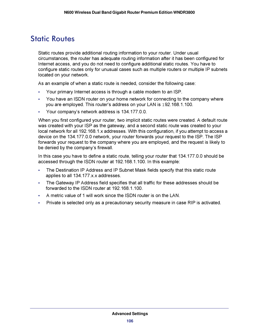 NETGEAR WNDR3800 user manual Static Routes 