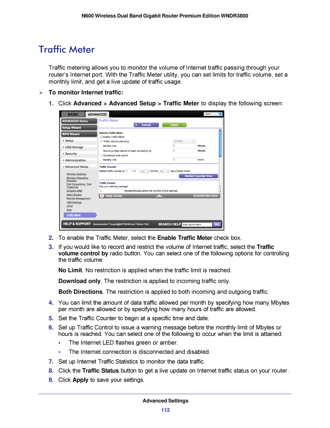 NETGEAR WNDR3800 user manual Traffic Meter 