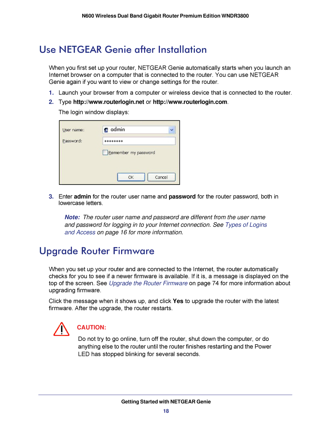 NETGEAR WNDR3800 user manual Use Netgear Genie after Installation, Upgrade Router Firmware 