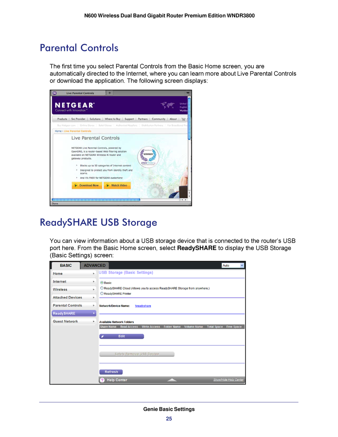 NETGEAR WNDR3800 user manual Parental Controls, ReadySHARE USB Storage 