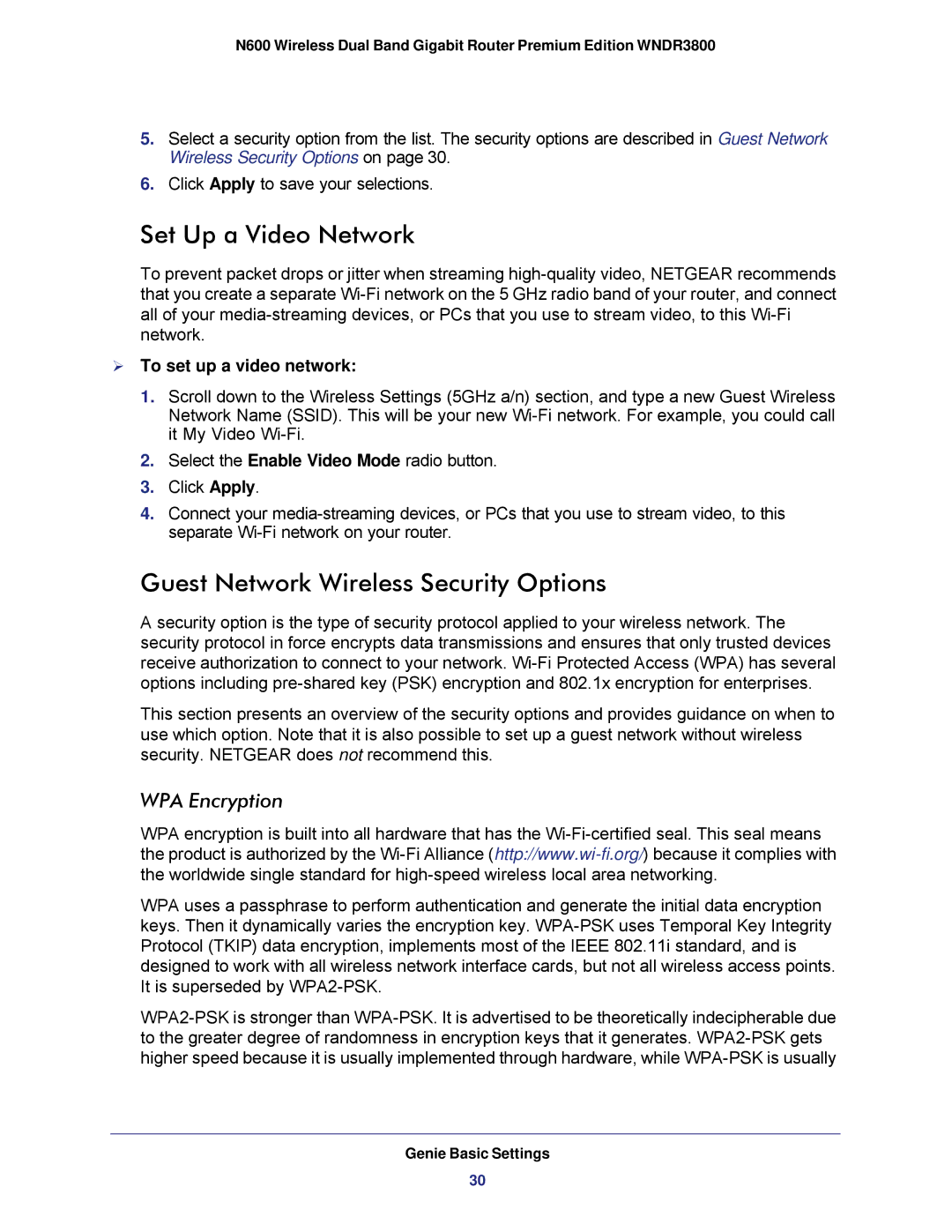 NETGEAR WNDR3800 user manual Set Up a Video Network, Guest Network Wireless Security Options, WPA Encryption 