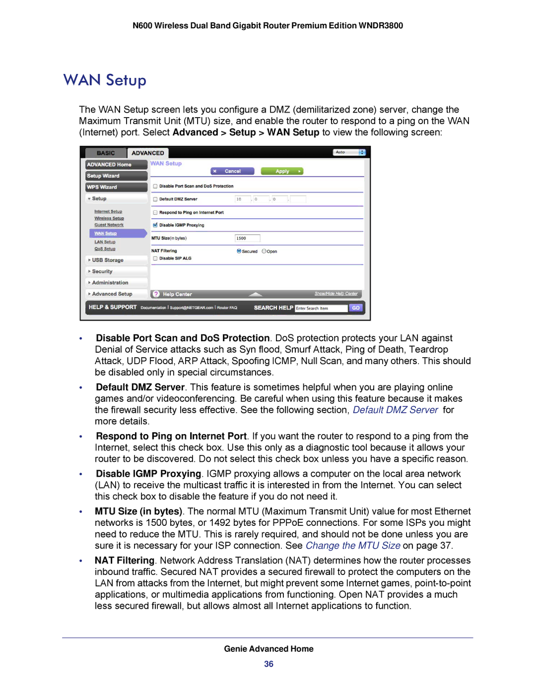 NETGEAR WNDR3800 user manual WAN Setup 