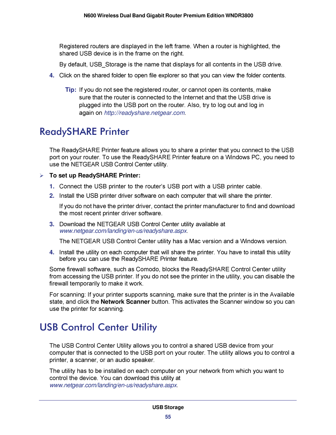 NETGEAR WNDR3800 user manual USB Control Center Utility,  To set up ReadySHARE Printer 