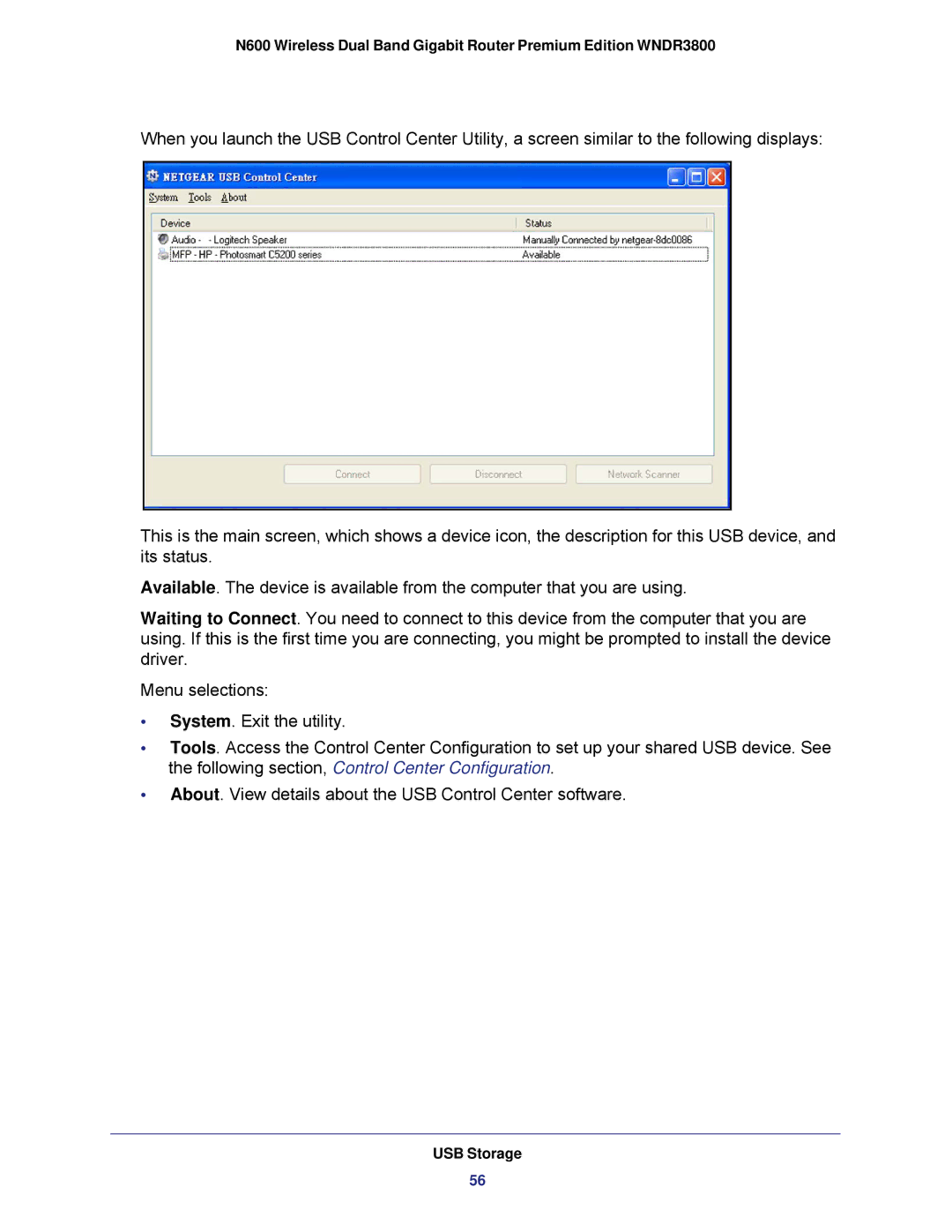 NETGEAR WNDR3800 user manual USB Storage 