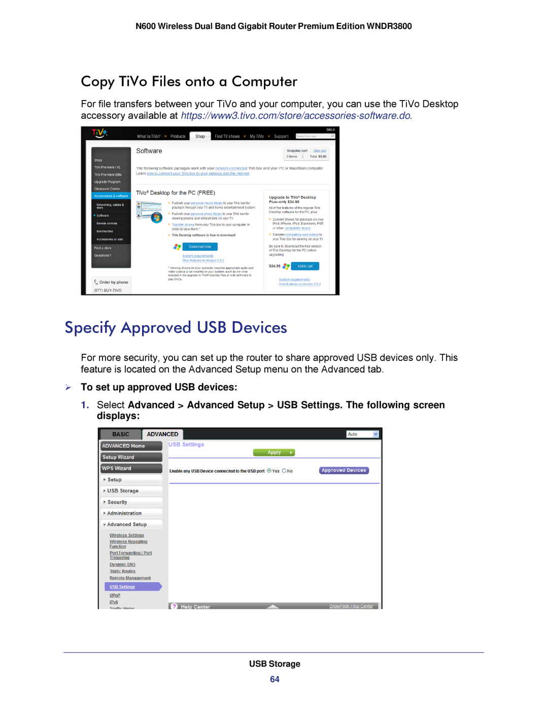 NETGEAR WNDR3800 user manual Specify Approved USB Devices, Copy TiVo Files onto a Computer 