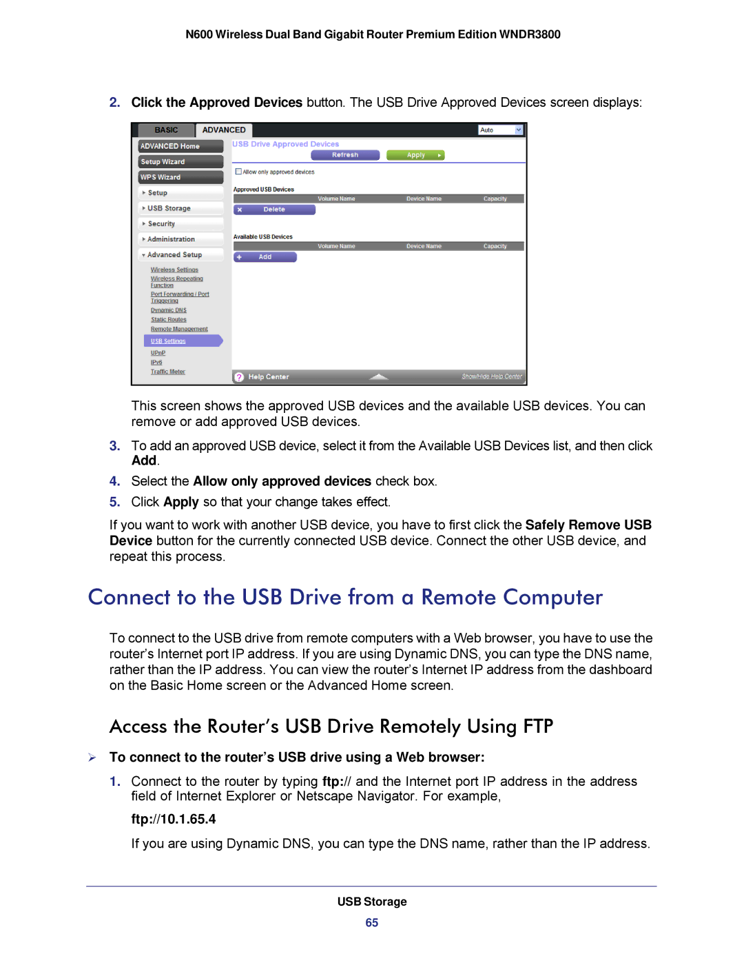 NETGEAR WNDR3800 Connect to the USB Drive from a Remote Computer, Access the Router’s USB Drive Remotely Using FTP 