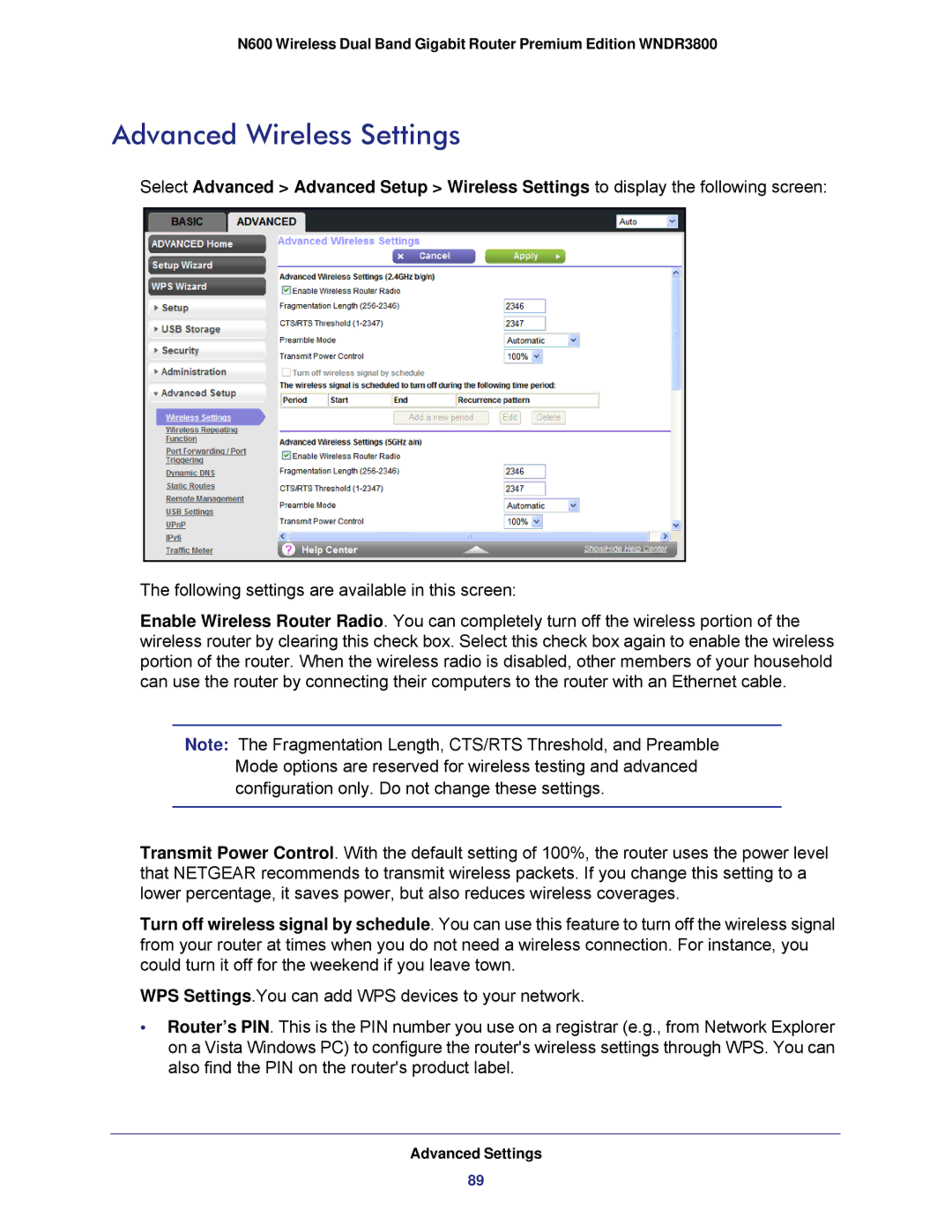 NETGEAR WNDR3800 user manual Advanced Wireless Settings 