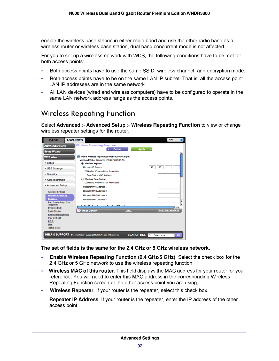 NETGEAR WNDR3800 user manual Wireless Repeating Function 