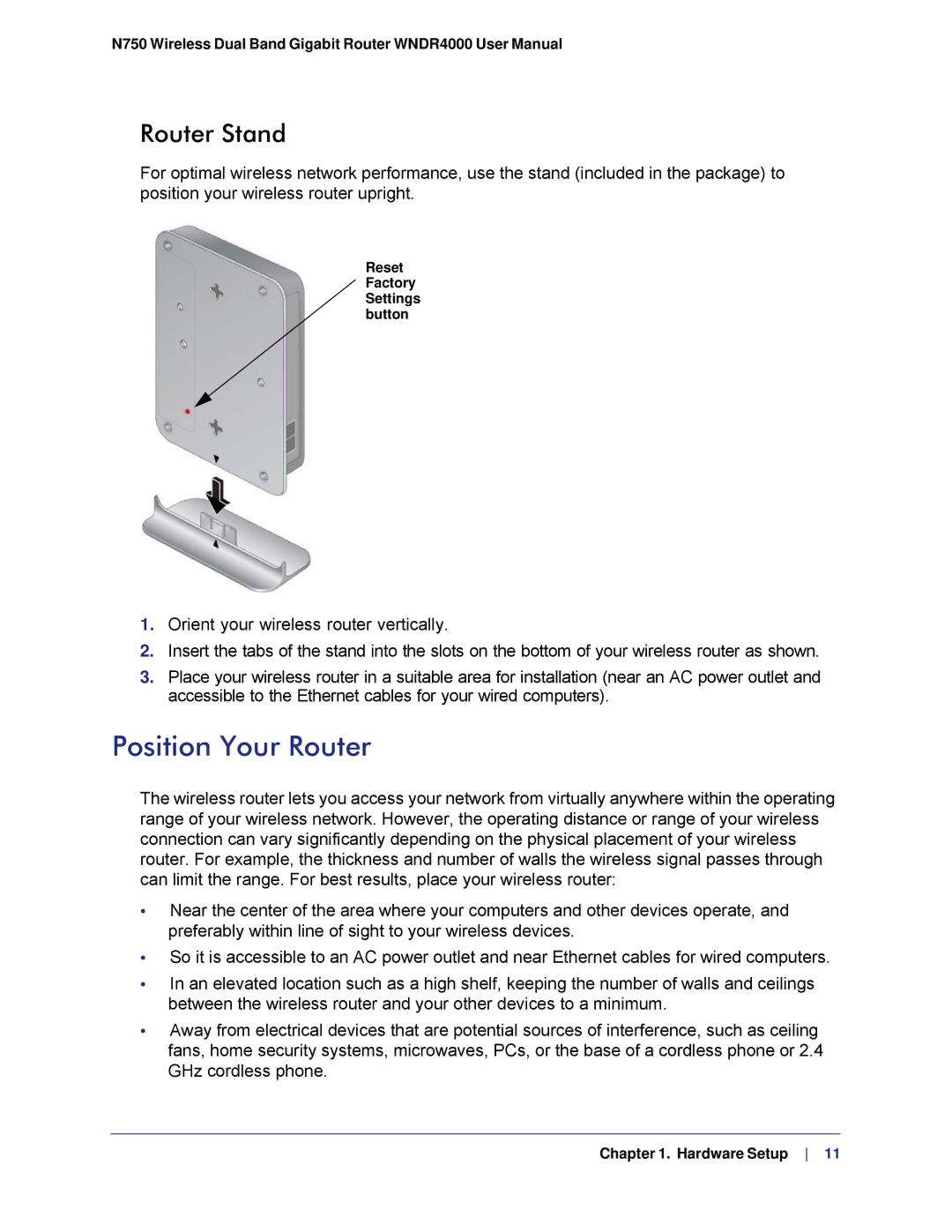 NETGEAR N750, WNDR4000 user manual Position Your Router, Router Stand 