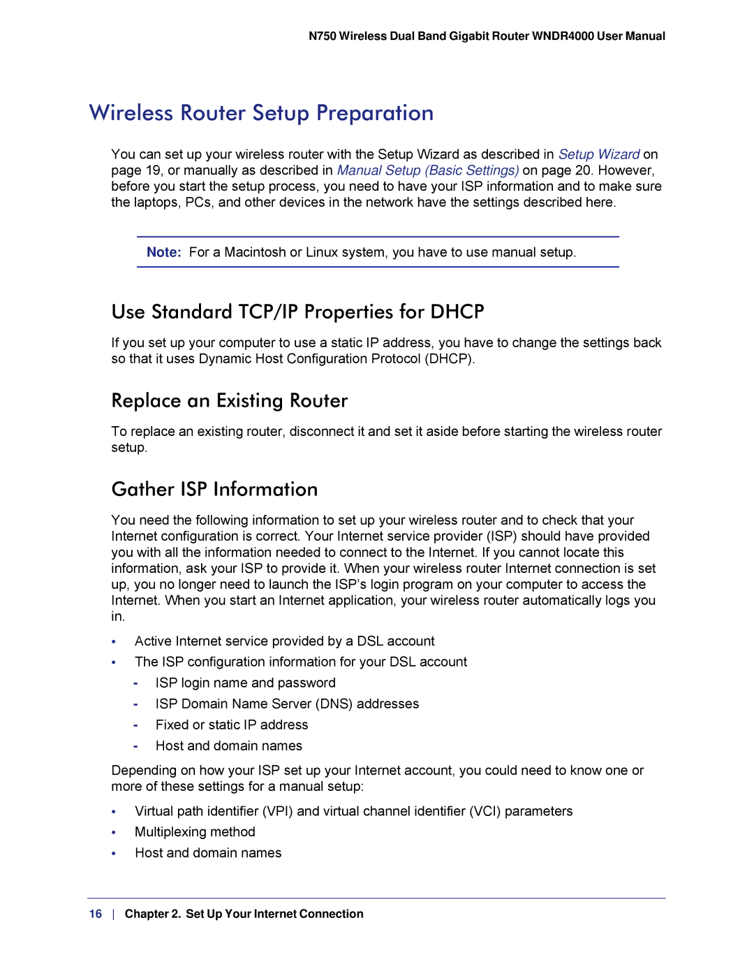 NETGEAR WNDR4000 Wireless Router Setup Preparation, Use Standard TCP/IP Properties for Dhcp, Replace an Existing Router 