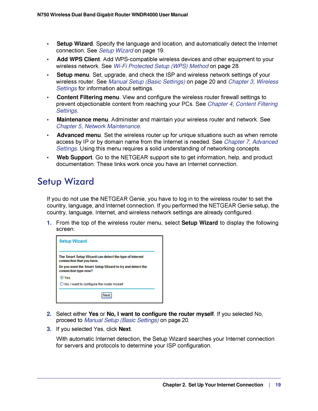 NETGEAR N750, WNDR4000 user manual Setup Wizard 