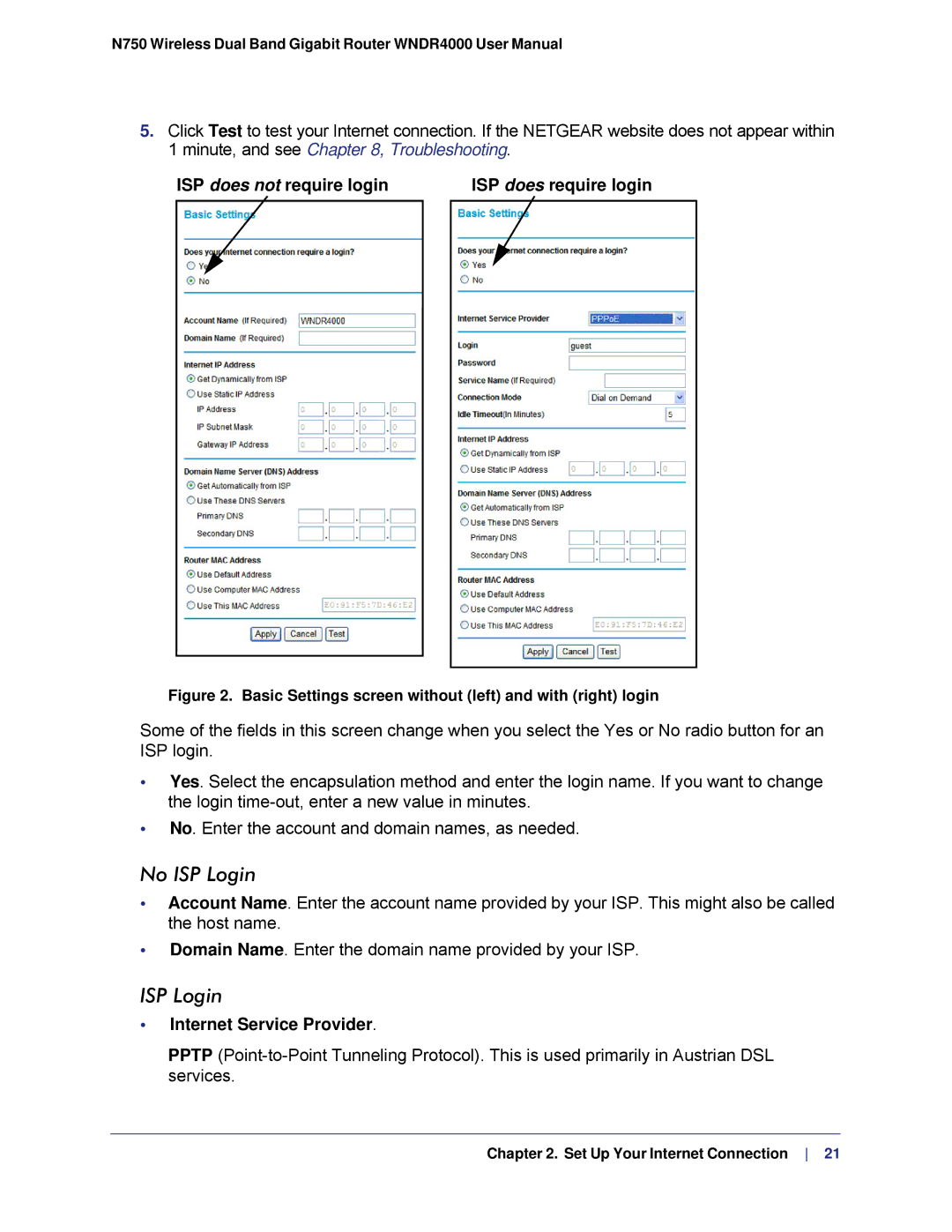 NETGEAR N750, WNDR4000 user manual ISP does not require login ISP does require login, Internet Service Provider 