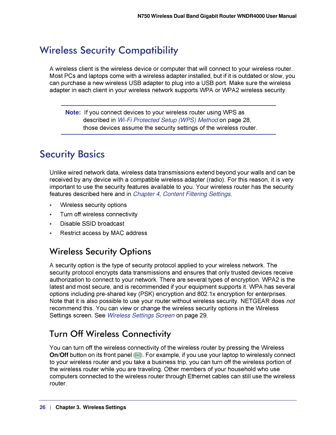 NETGEAR WNDR4000, N750 user manual Wireless Security Compatibility, Security Basics, Wireless Security Options 