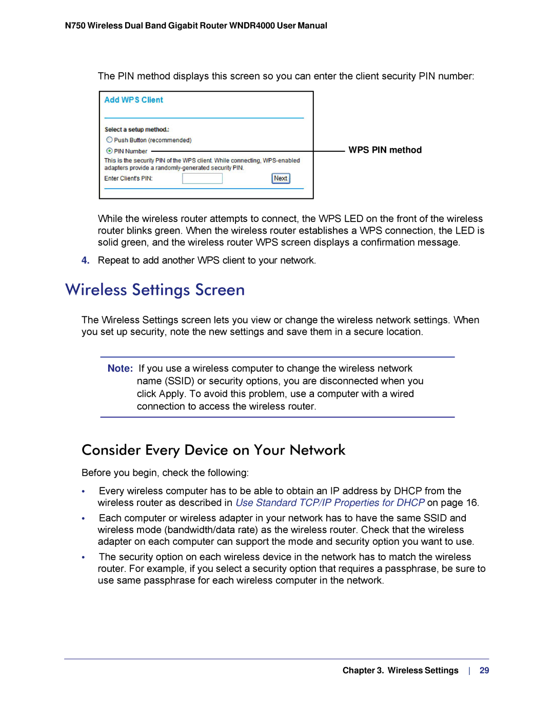 NETGEAR N750, WNDR4000 user manual Wireless Settings Screen, Consider Every Device on Your Network 