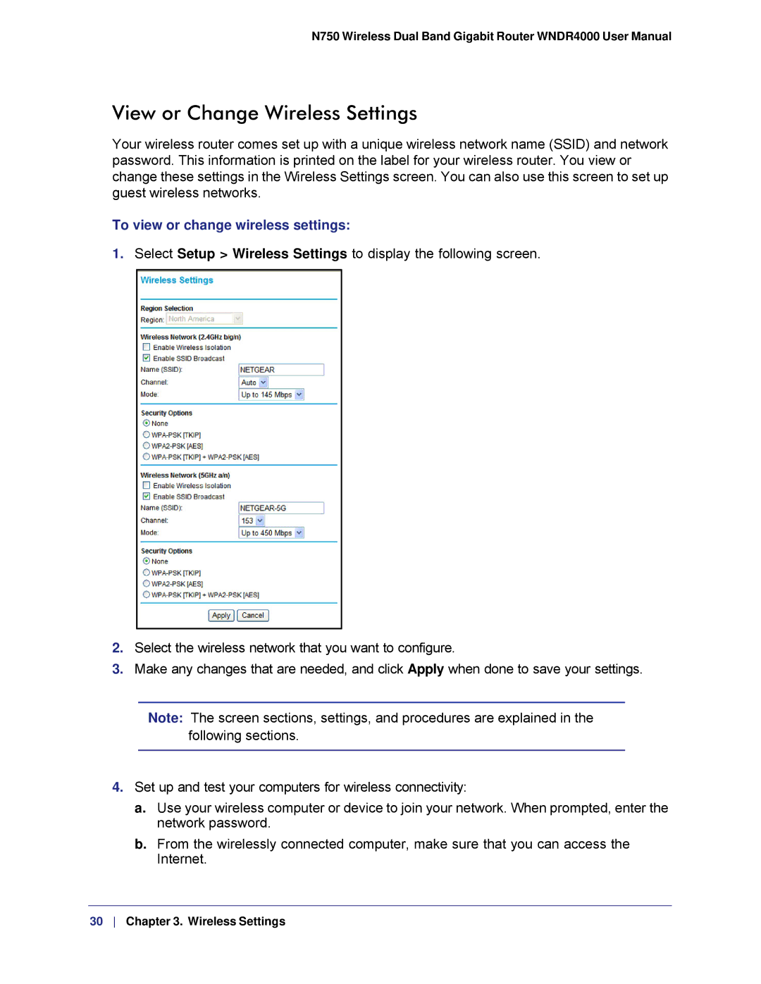 NETGEAR WNDR4000, N750 user manual View or Change Wireless Settings, To view or change wireless settings 