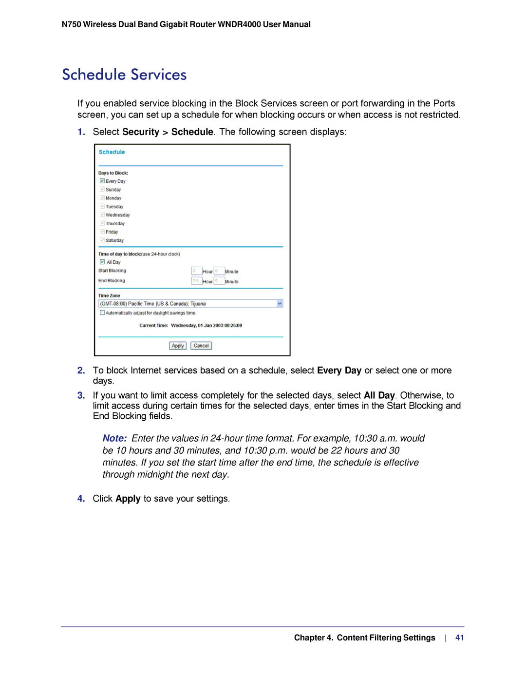 NETGEAR N750, WNDR4000 user manual Schedule Services 