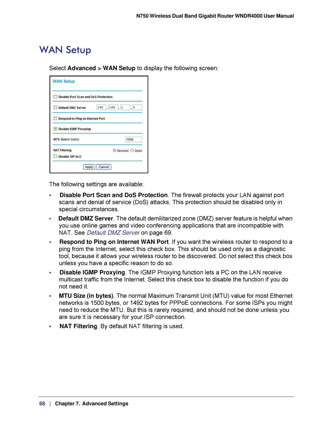 NETGEAR WNDR4000, N750 user manual WAN Setup 