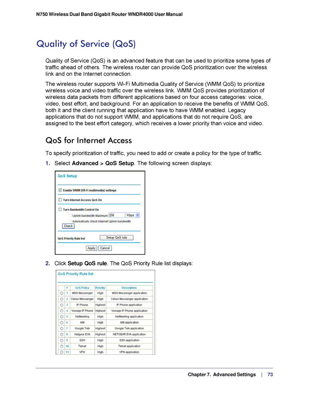 NETGEAR N750, WNDR4000 user manual Quality of Service QoS, QoS for Internet Access 