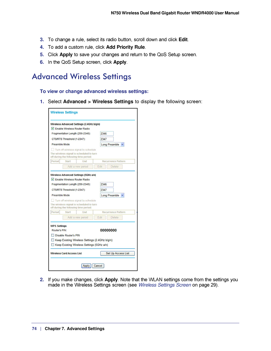 NETGEAR WNDR4000, N750 user manual Advanced Wireless Settings, To view or change advanced wireless settings 