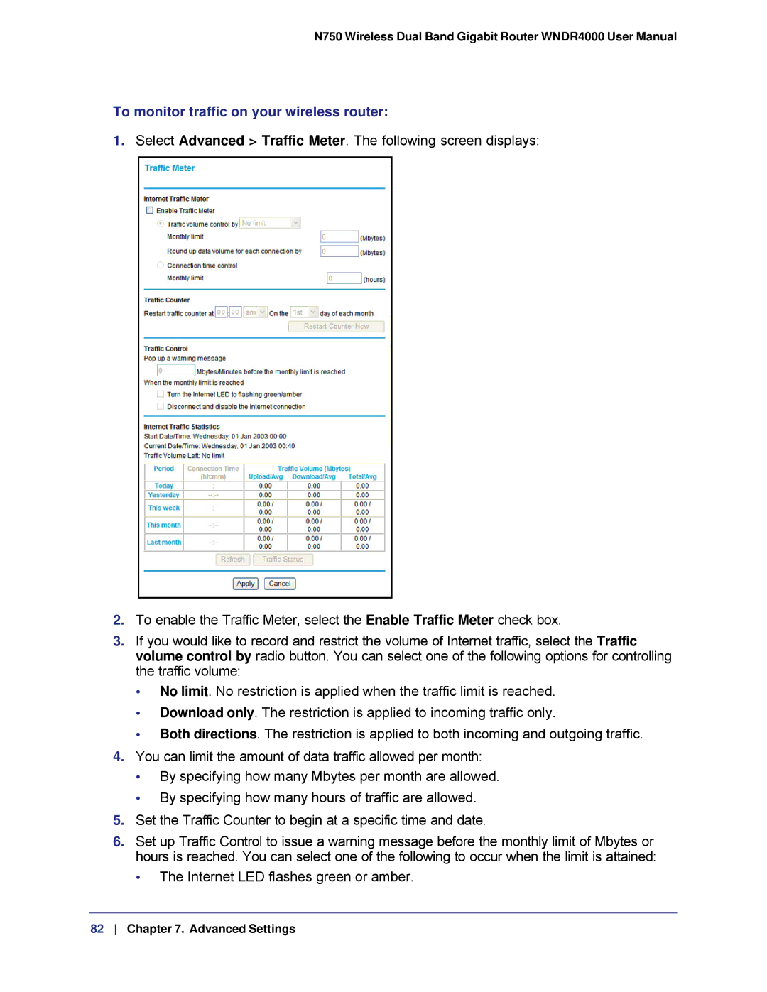 NETGEAR WNDR4000, N750 user manual To monitor traffic on your wireless router 