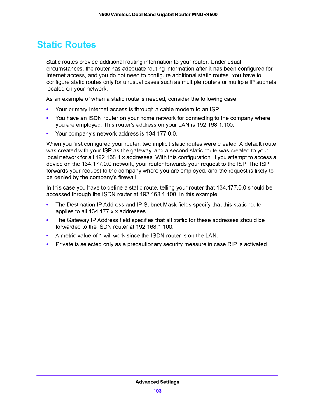 NETGEAR WNDR4500 user manual Static Routes 