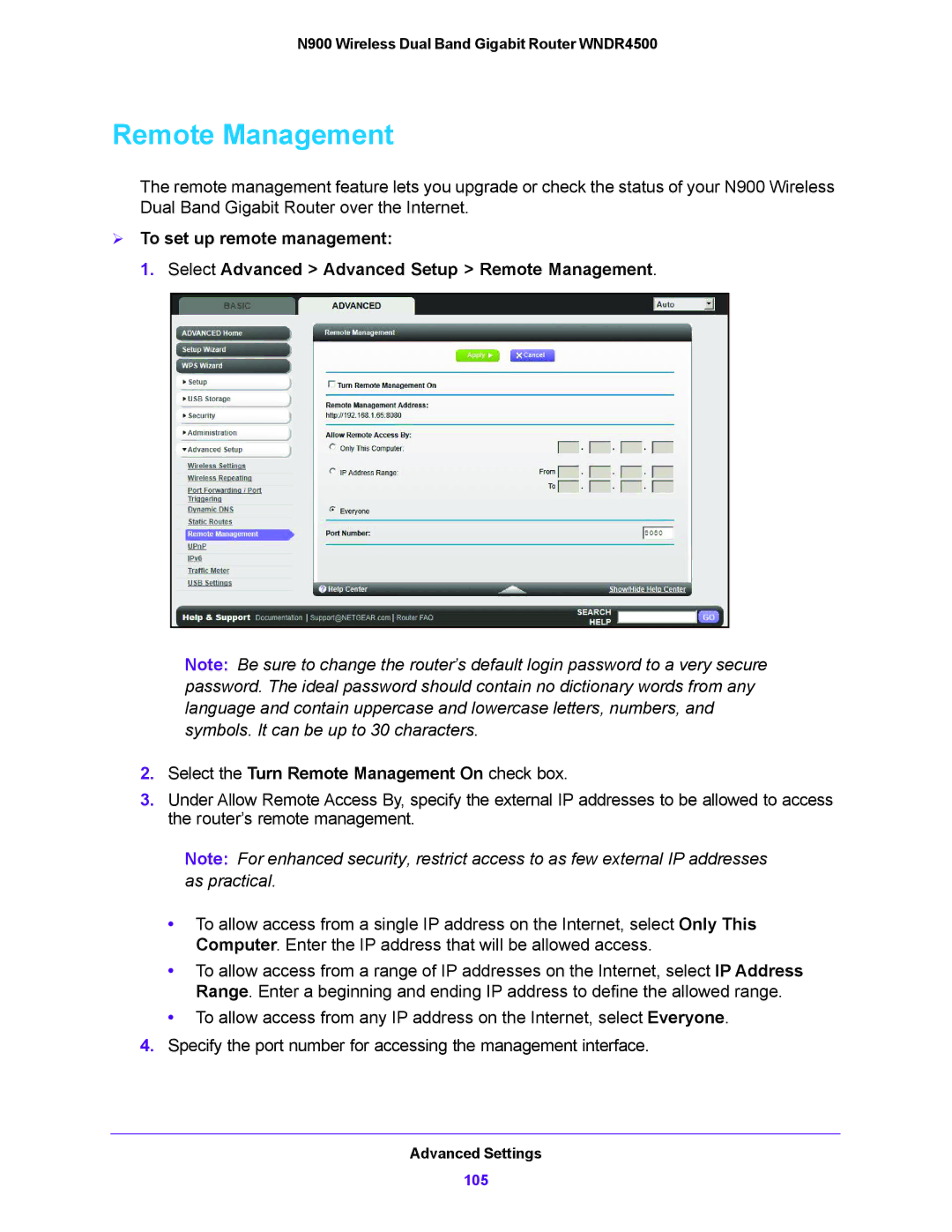 NETGEAR WNDR4500 user manual Remote Management 