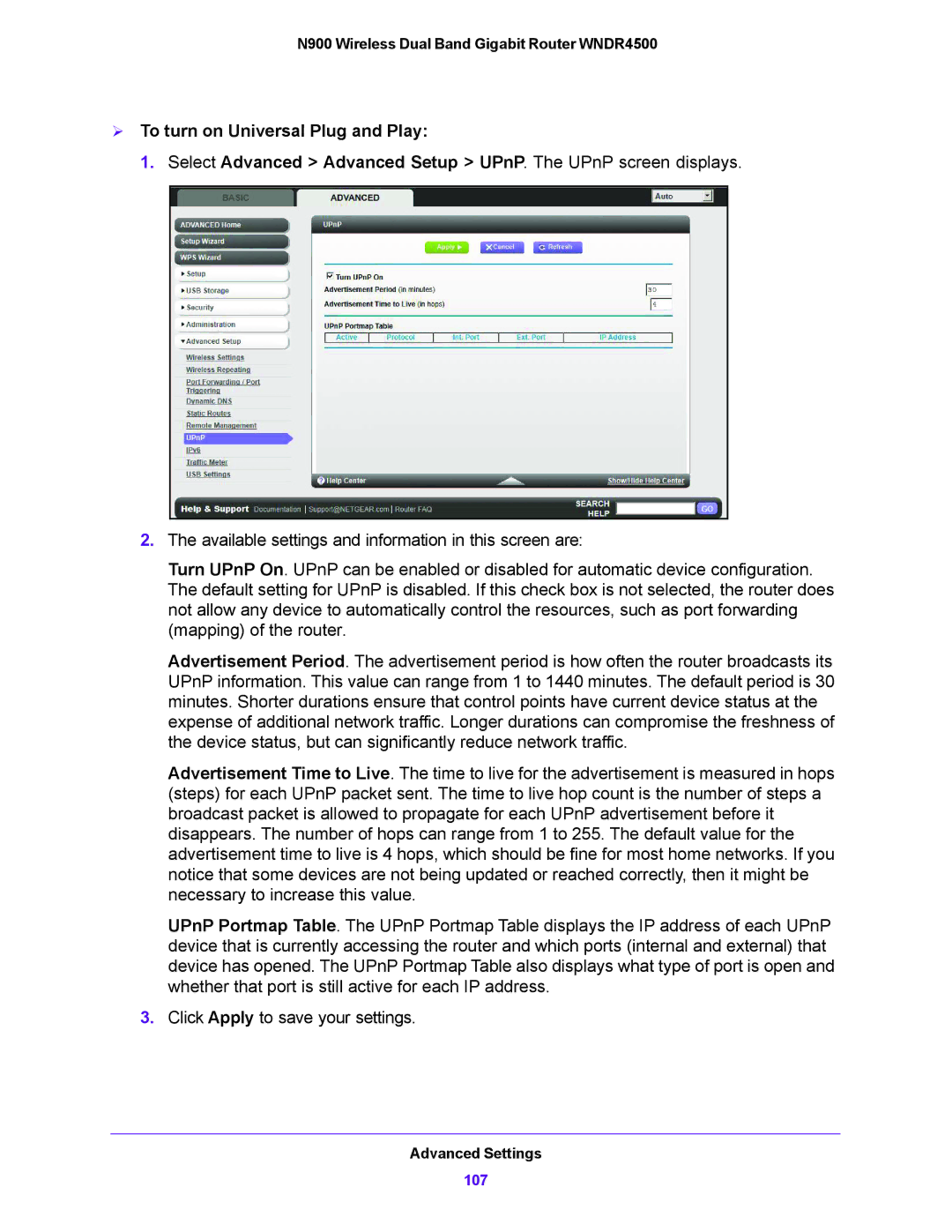 NETGEAR WNDR4500 user manual  To turn on Universal Plug and Play 