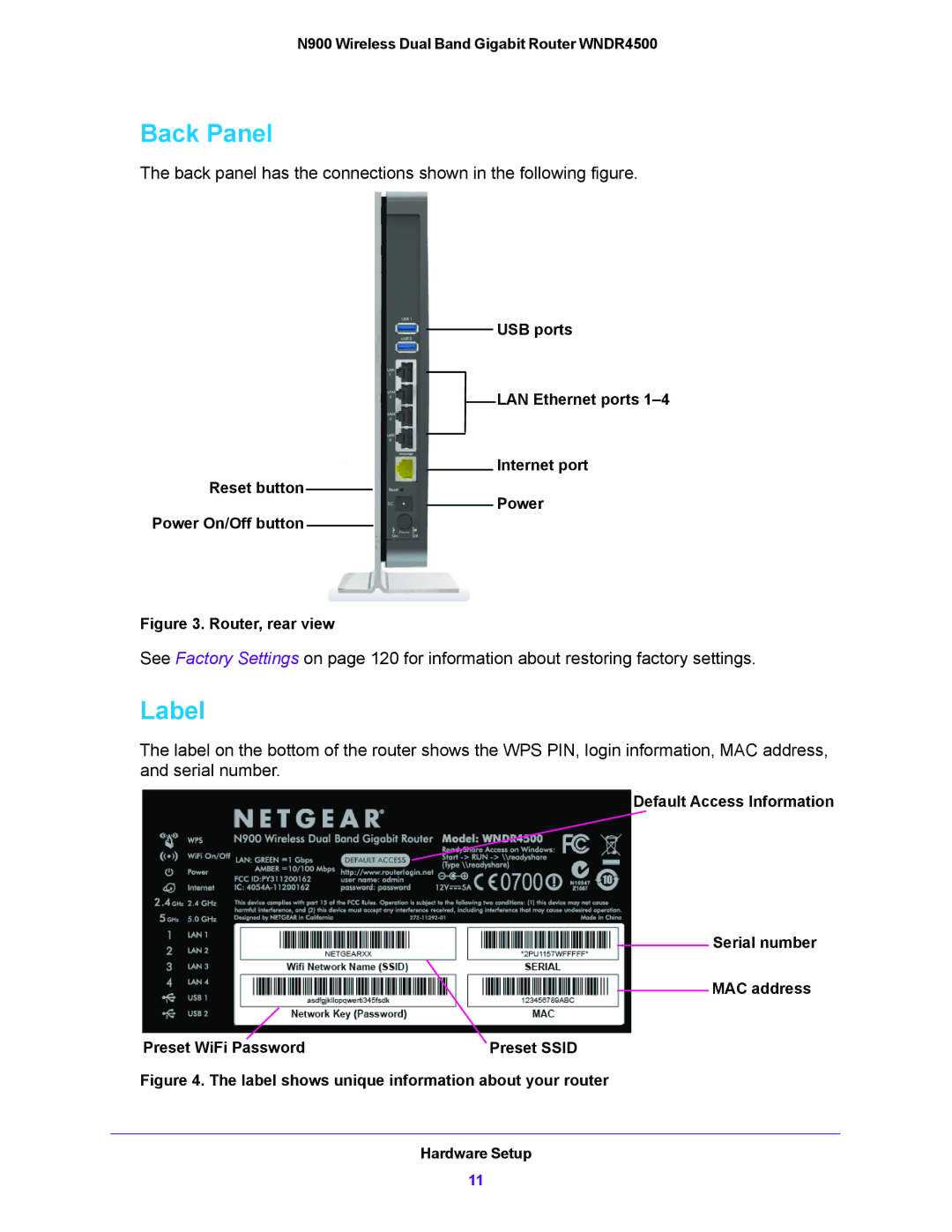 NETGEAR WNDR4500 user manual Back Panel, Label 