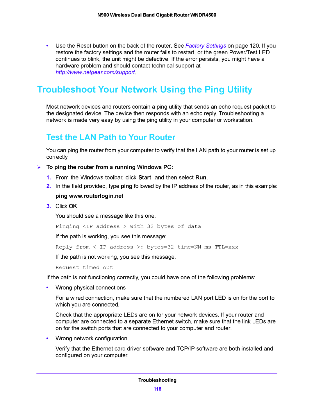 NETGEAR WNDR4500 user manual Troubleshoot Your Network Using the Ping Utility, Test the LAN Path to Your Router 