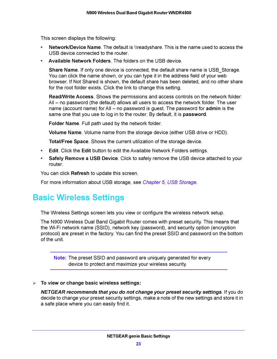 NETGEAR WNDR4500 user manual Basic Wireless Settings,  To view or change basic wireless settings 