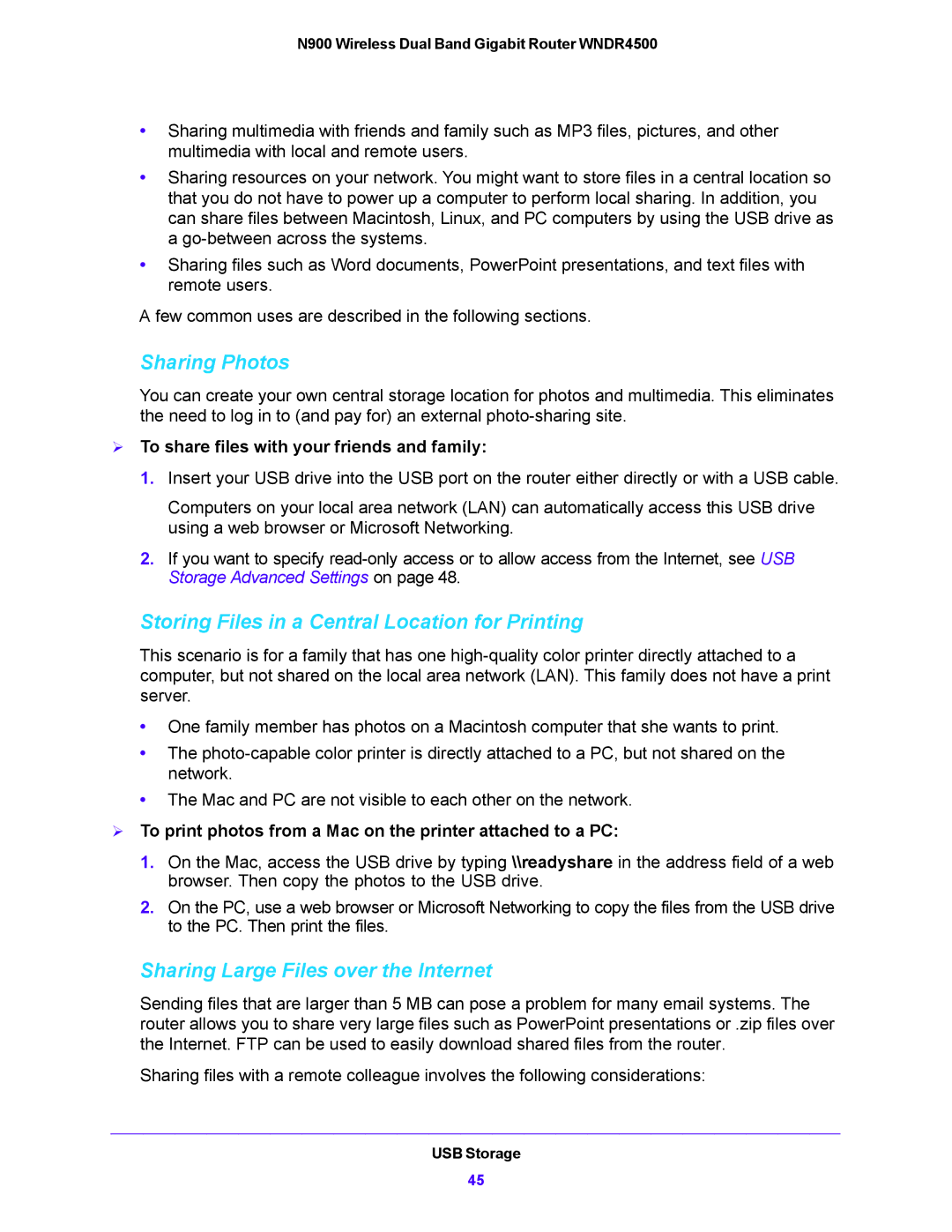 NETGEAR WNDR4500 Sharing Photos, Storing Files in a Central Location for Printing, Sharing Large Files over the Internet 