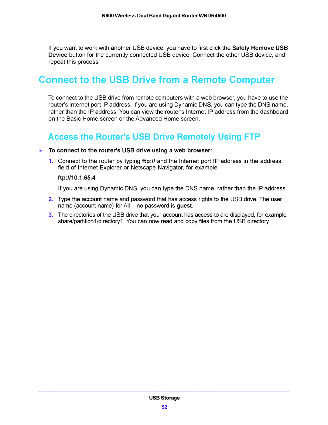 NETGEAR WNDR4500 Connect to the USB Drive from a Remote Computer, Access the Router’s USB Drive Remotely Using FTP 