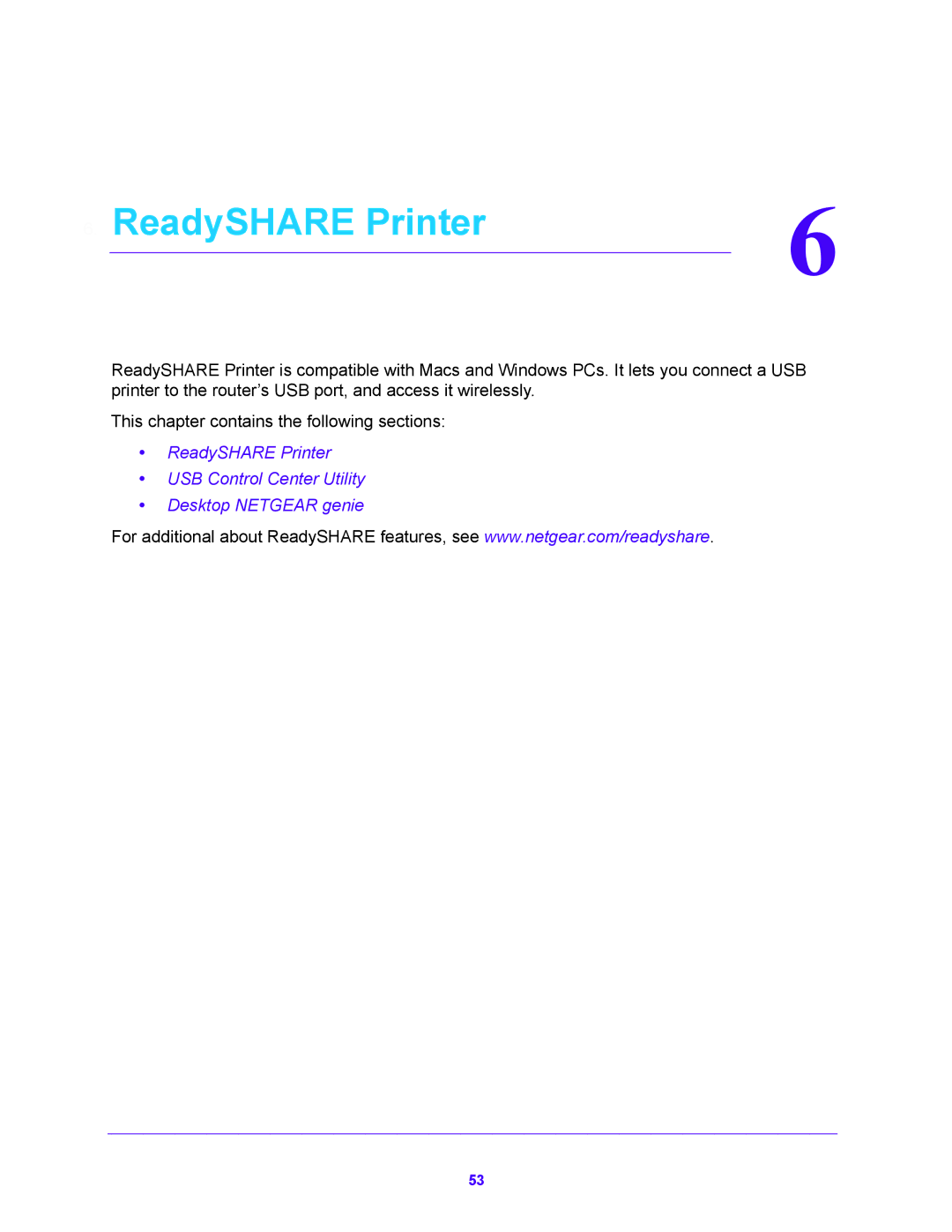 NETGEAR WNDR4500 user manual ReadySHARE Printer 