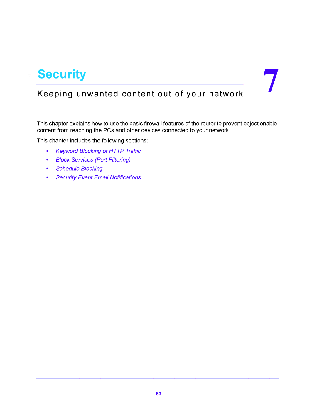 NETGEAR WNDR4500 user manual Security, Keeping unwanted content out of your network 