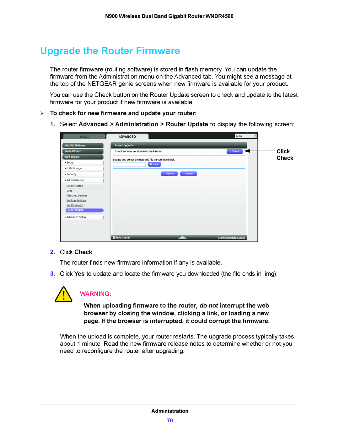 NETGEAR WNDR4500 user manual Upgrade the Router Firmware 