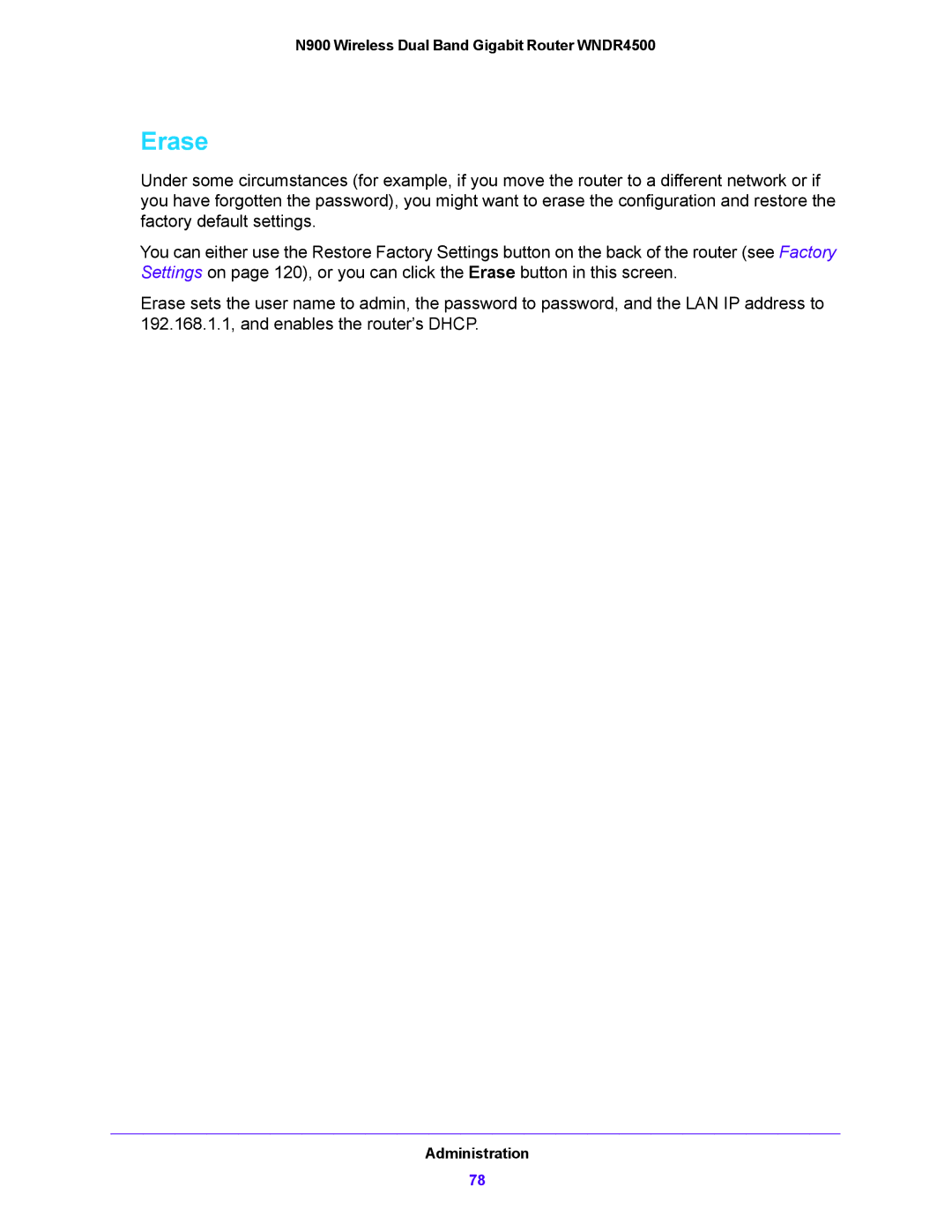 NETGEAR WNDR4500 user manual Erase 
