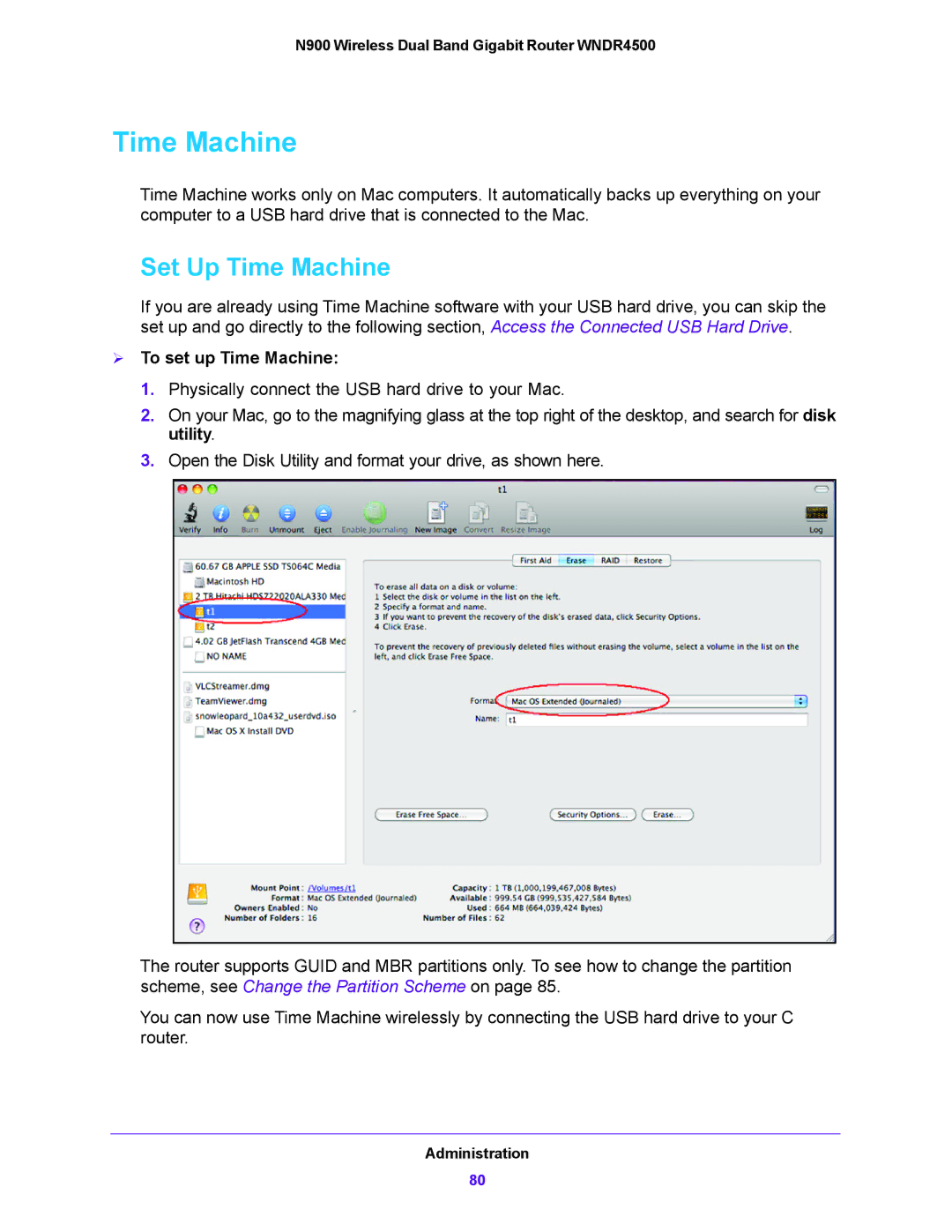 NETGEAR WNDR4500 user manual Set Up Time Machine,  To set up Time Machine 